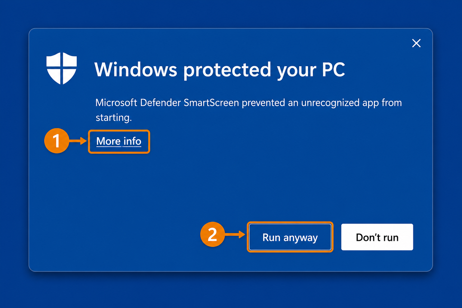 Click More info and then Run anyway in the SmartScreen window